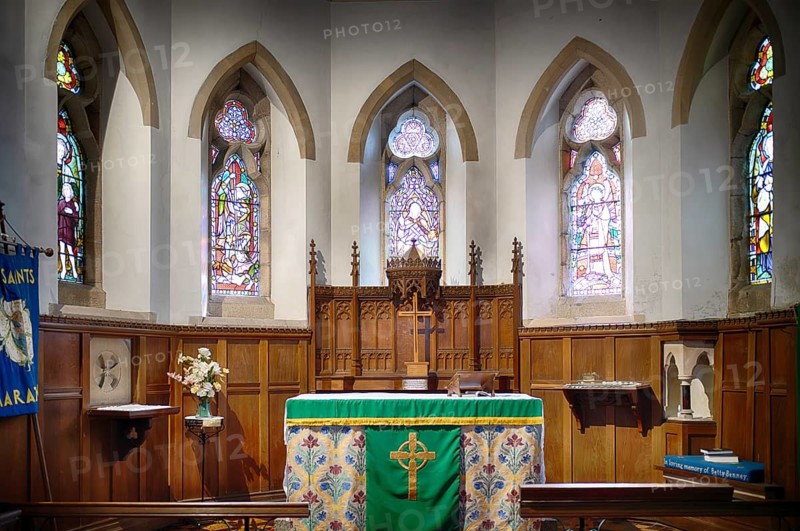 Interior view of choir room, altar, All Saints Church, Marazion, Cornwall, England, Great Britain, Great Britain