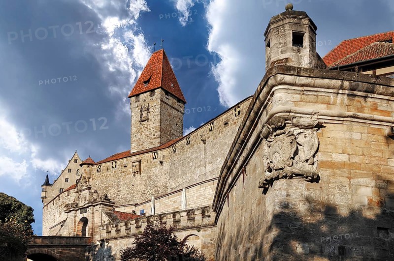 Coburg fortress with entrance and Bulgarian tower, mentioned in documents in 1225, triple castle ring at the beginning of the 15th century, Veste Coburg 1, Coburg Upper Franconia, Bavaria, Germany