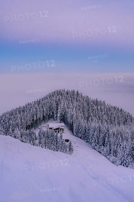 Sunrise snow tour on the Tegelberg in the Allgäu in Bavaria. Winter Wonder Land, Germany