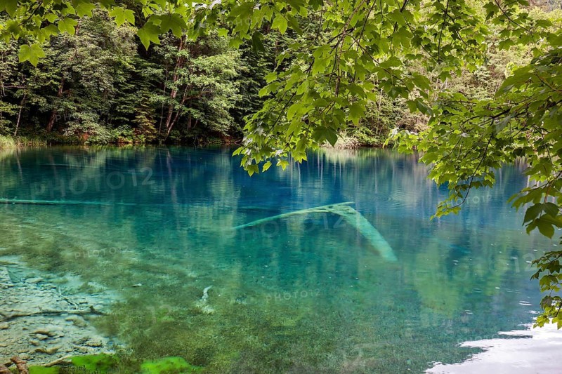Blue water in Christlessee, near Gottenried, Trettachtal, Oberstdorf, Oberallgäu, Allgäu, Bavaria, Germany