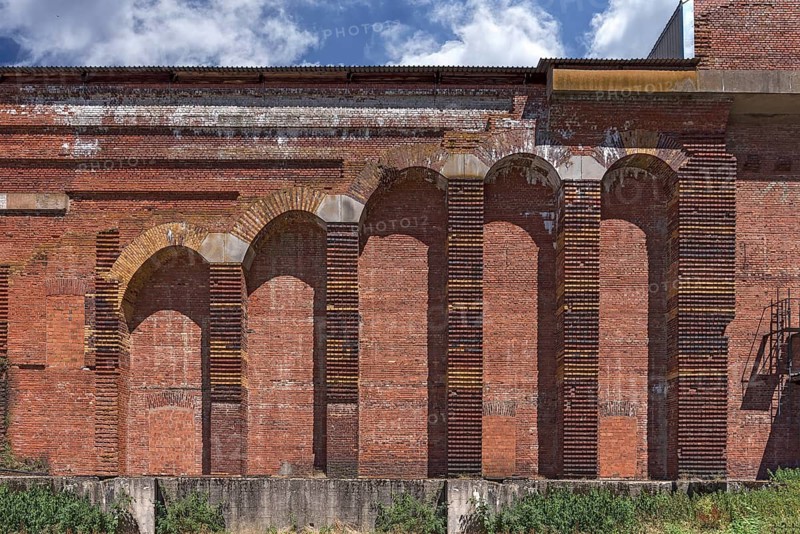 Detailed view of the masonry of the Congress Hall in the courtyard, unfinished National Socialist monumental building on the Reichsparteitagsgelände, Nuremberg, Middle Franconia, Bavaria, Germany