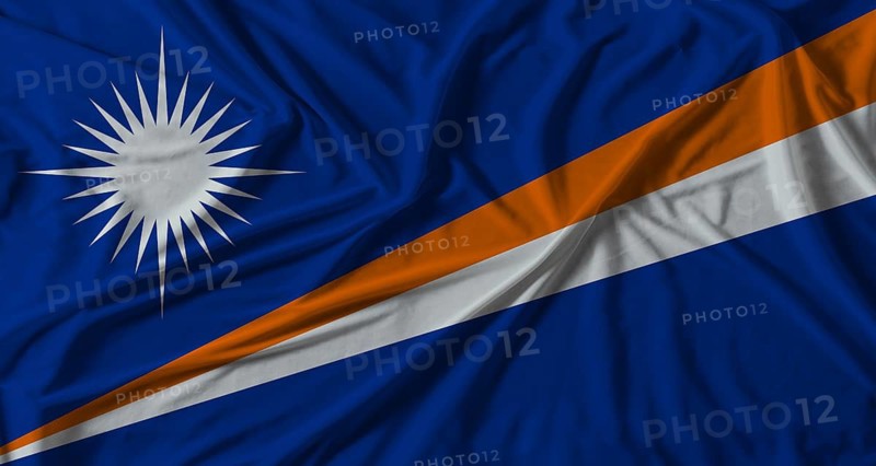 Marshall Islands flag with fabric texture background. National flag of Marshall Islands with cloth texture