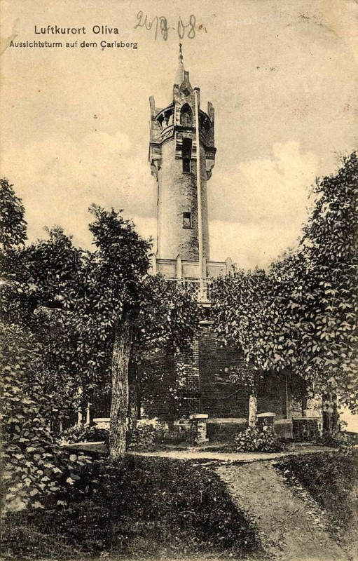 Observation tower on Carlsberg, today Pacholek, in the former health resort of Oliva near Danzig, Poland, authentic reproduction of an old postcard, around 1910, historical, exact date unknown