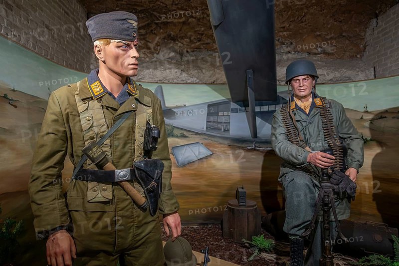 Diorama showing German paratroopers, fallschirmjägers at Fort Eben-Emael, Belgian WW2 fortress in Wallonia during the Second World War Two in Belgium