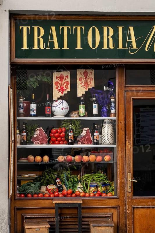 Trattoria shop window, Florence, Tuscany, Italy
