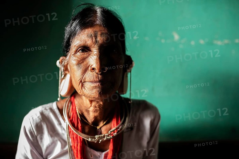 Portrait of a woman from the Lanjia saora tribe (Odisha, India) . She is one of the last person of her tribe still wearing the traditional dress. Vanishing tribal culture