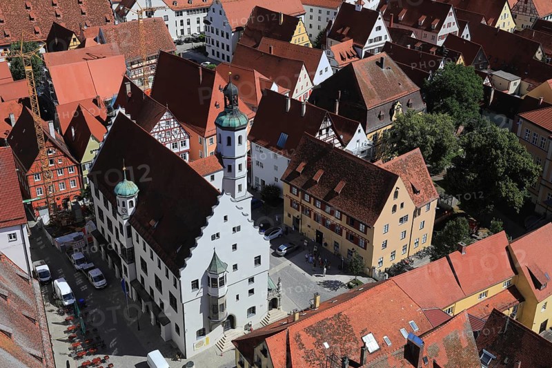 Old town and town hall, city view from above, from Daniel church tower, Nördlingen, Donau-Ries district, Swabia, Bavaria, Germany