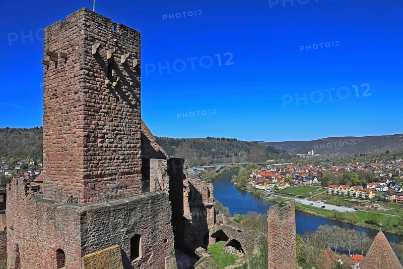 Wertheim Castle, ruin of a hill castle on a high, narrow mountain range between the two valleys of Main and Tauber above the city, one of the oldest castle ruins in Baden-Württemberg, Wertheim, Main-Tauber district, Baden-Württemberg, Germany
