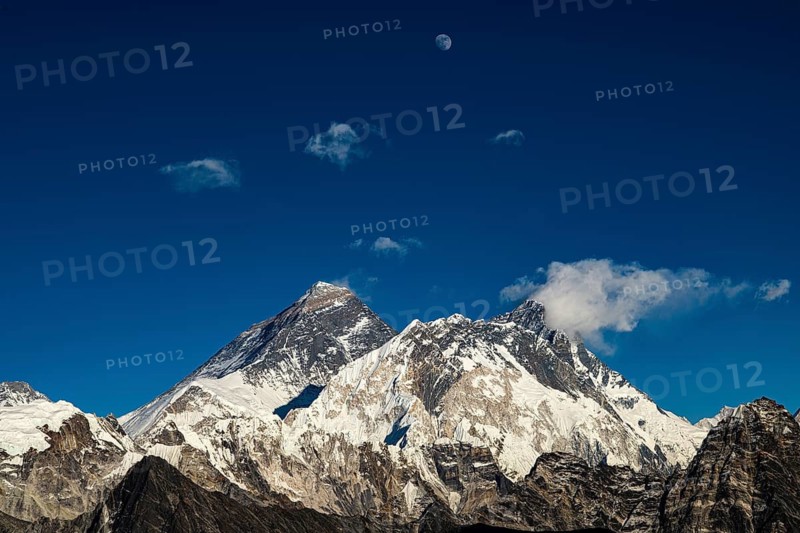 View from Renjo La Pass, 5360 m, of the Himalayan chain with Mount Everest and Lhotse, Solu Khumbu, Himalayas, Nepal