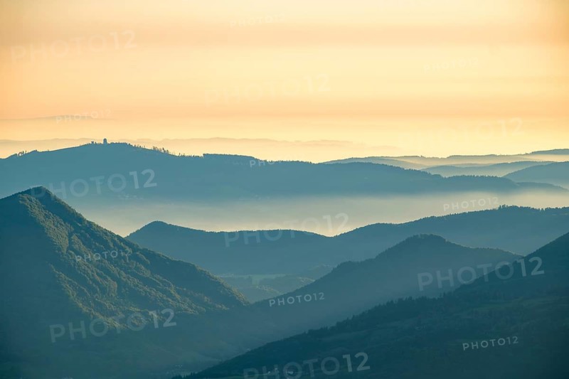 Blue silhouettes of mountains, view over the Salzkammergut, Salzburg, Austria