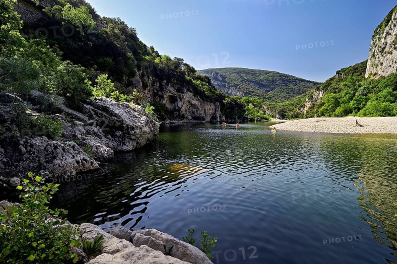Canoes on the Ardèche River, Ardèche Gorge, Gorges de l'Ardèche, Vallon-Pont-d'Arc, Rhône-Alpes, France