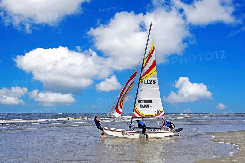 Catamaran on the beach of Wangerooge Island, East Frisian Islands, Lower Saxony, East Frisia, Lower Saxony, Federal Republic of Germany