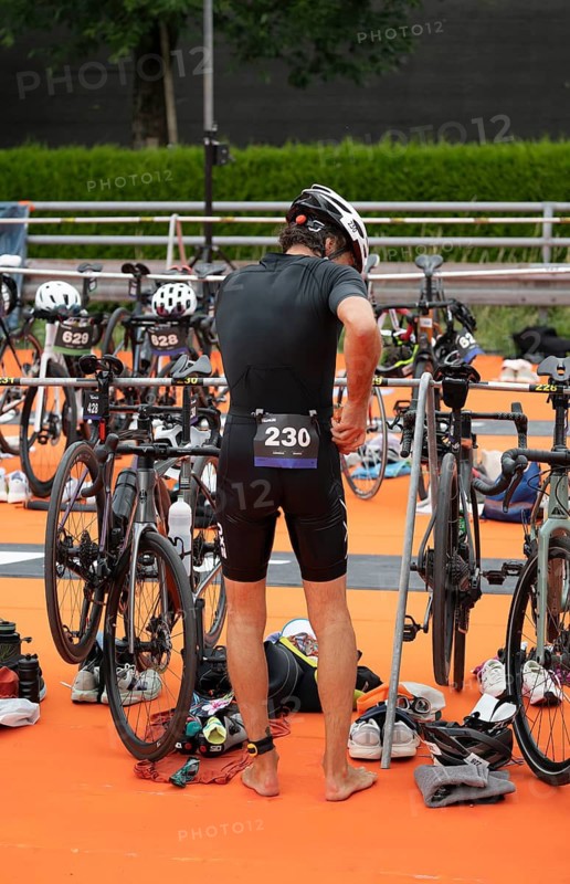 Triathlon cycling, participants in the transition zone, Tegernsee Triathlon, Tegernsee, Upper Bavaria, Bavaria, Germany