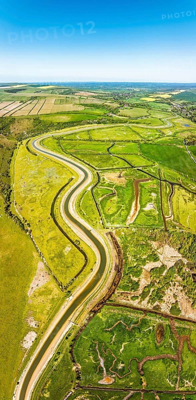 Cuckmere Valley from a drone, Hindover Hill, South Downs, East Sussex, England, United Kingdom