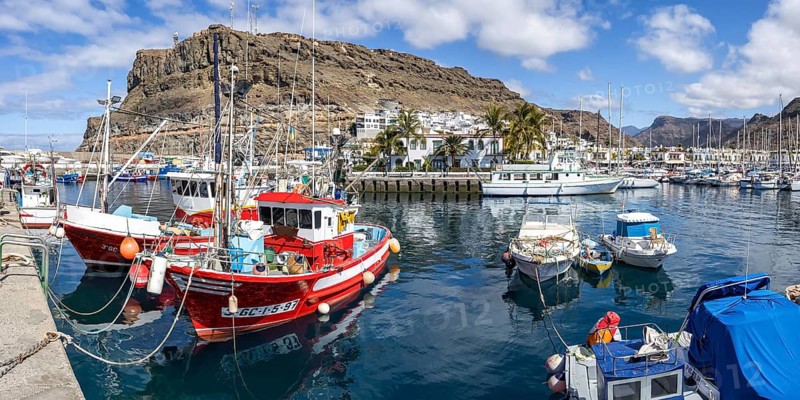 Boats in the port of Puerto de Mogan on Gran Canaria Canary Islands Vacation Travel Panorama in Puerto de Mogán, Spain