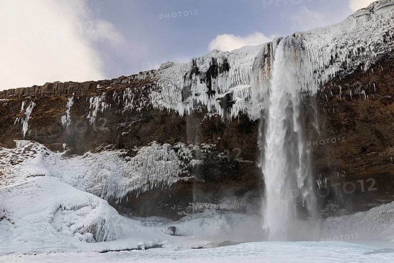 Seljalandsfoss, Rangárþing eystra, waterfall, ice, snow, winter, Hella, Iceland, Scandinavia