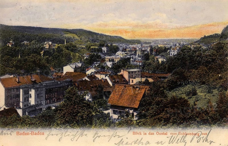 Historical postcard around 1910, Baden-Baden, spa town in the Black Forest, Baden-Württemberg, Germany, digital reproduction of a historical postcard, public domain, from that time, exact date unknown