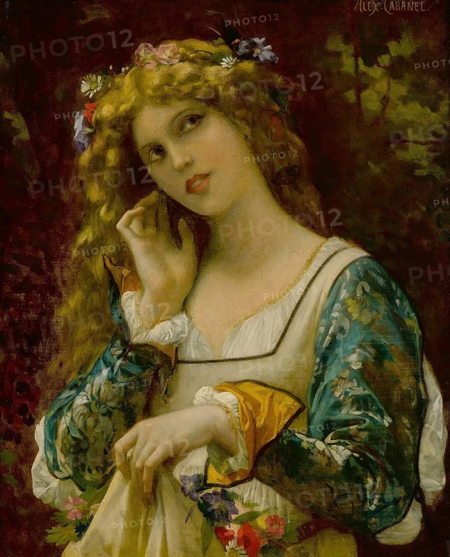 Painting *Écoutant La Voix D'echo* (*Listening to the Voice of the Echo*), a work by Alexandre Cabanel (born 28 September 1823 in Montpellier, died 23 January 1889 in Paris), a French academic history painter. Reproduction of a 19th-century original. Authentic, file restored for optimal use, exact date of the original unknown