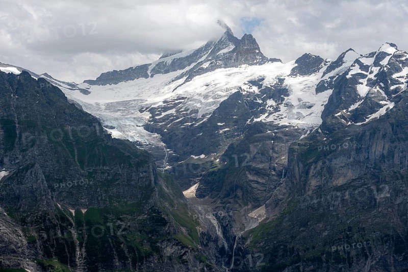 Großes Fiescherhorn mountain summit and glacier, Grindelwald, Bernese Alps, Bernese Oberland, Switzerland