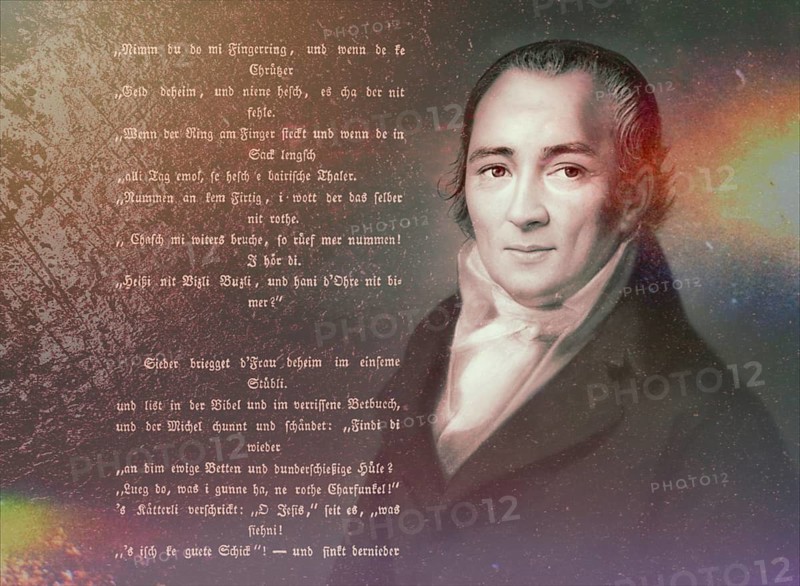 Portait with a poem, Johann Peter Hebel, 1760 - 1826, German poet, Protestant theologian and educator, Alemannic dialect poet, digitally optimized based on a painting by Philipp Jakob Becker, 1807