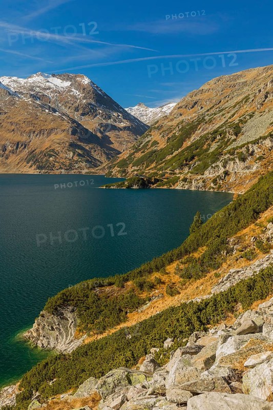 Kölnbrein reservoir on a bright sunny morning. Carithia, Austria