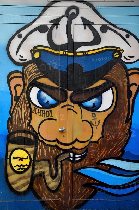 Graffito of a captain, Reeperbahn, St. Pauli, Hamburg, Germany