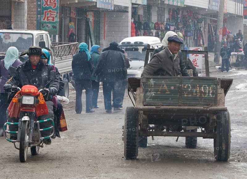 Xining, CHN, 27.02.09 - Street scene in a village near Xining, CHINA