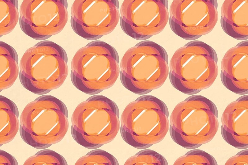 A seamless geometric pattern featuring vibrant, overlapping circular shapes in orange and purple hues on a light background. Ideal for textiles, wallpapers, and design projects
