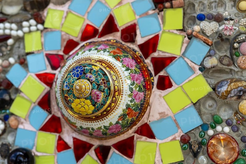 Main chedi (Phra That) decorated with over 5 million colourful mosaic stones and ceramic pieces, Buddhist temple complex Wat Phra That Sorn Kaew, Khao Kho Mountains, Phetchabun Province, Isan, Thailand