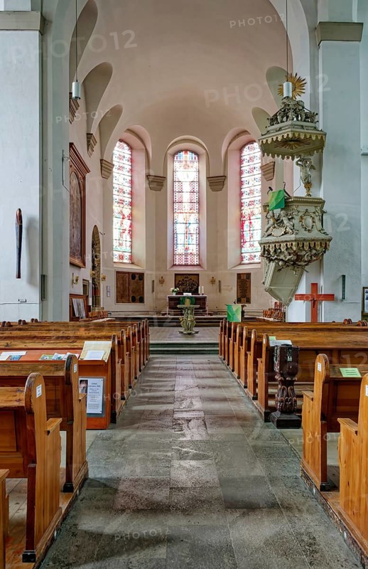 Altar room of the Protestant Margaret Church, late Gothic hall church, interior photo, Neumarkt, Gotha, Thuringia, Germany