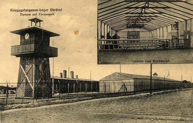 Ohrdruf prisoner of war camp in Thuringia during the First World War, Thuringia, Germany, authentic reproduction of an old postcard, around 1910, historical, exact date unknown