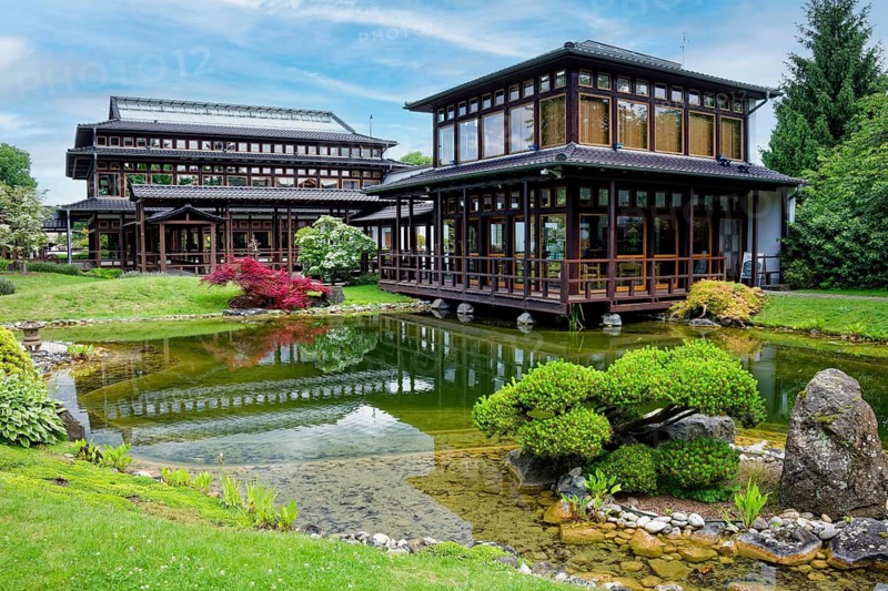 Japanese garden, botany, plants, garden of bliss, plant pavilion, tea house, spa town, Bad Langensalza, Thuringia, Germany