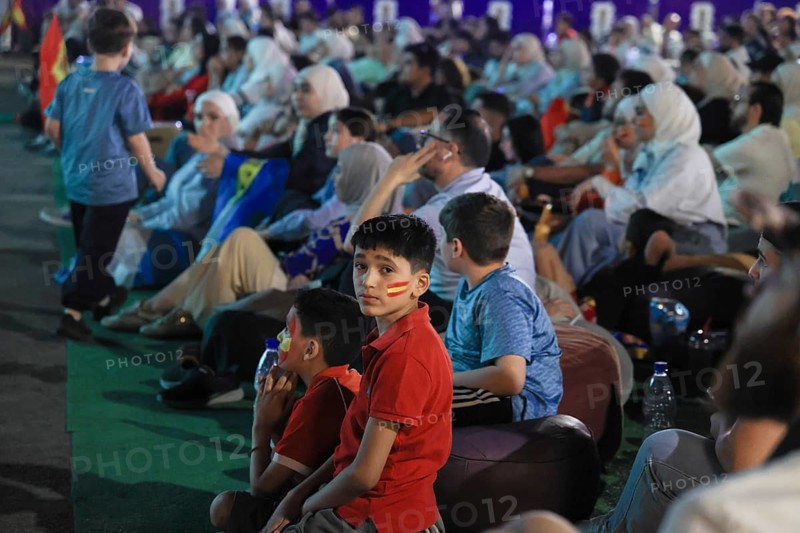 Damascus, Syria - July 19, 2026: Thousands of Spanish and Argentine football fans gather in Damascus to watch the 2026 FIFA World Cup final match on giant screens as Spain defeats Argentina 1-0 in extra time to claim the world title, Damascus, Damascus, Syria