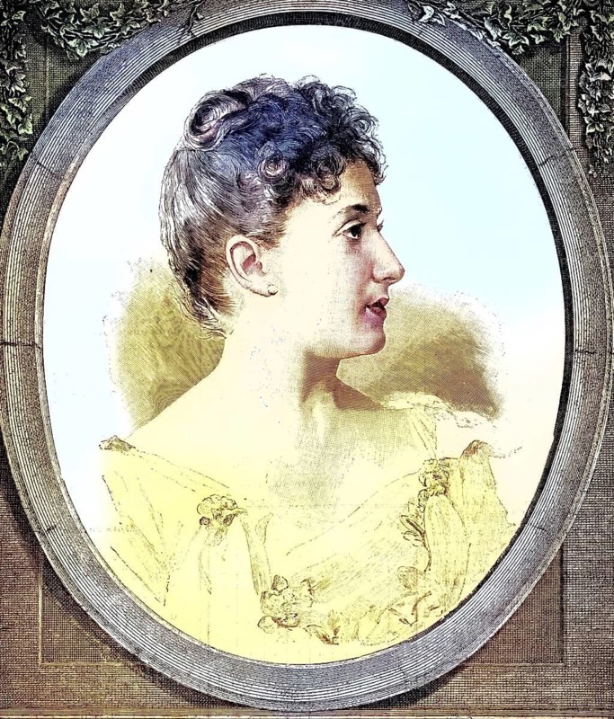 The world-famous Australian opera singer Dame Nellie Melba (1861–1931), a reproduction of a 19th-century original. Authentic, file restored for optimal use, exact date of the original unknown, nostalgically coloured