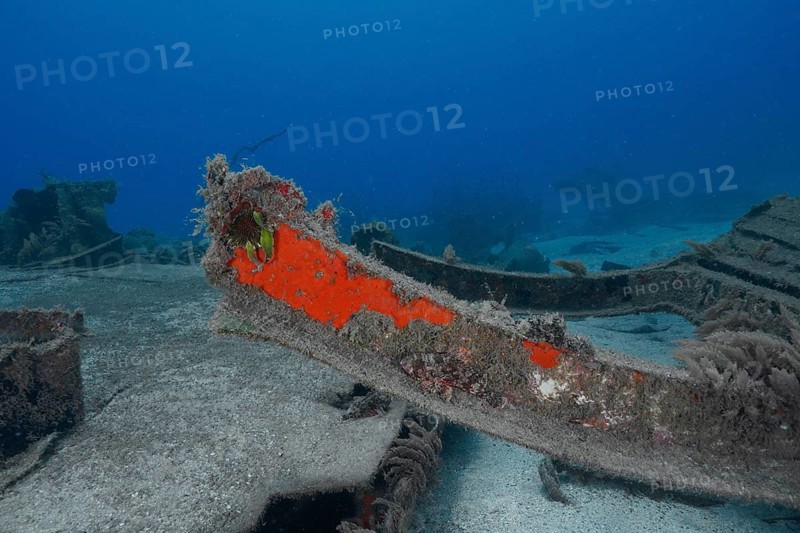 Shipwreck with rusty metal parts in blue underwater area, meteor wreck dive site, Russian hydrofoil, Arguineguin, Gran Canaria, Spain, Europe, Atlantic