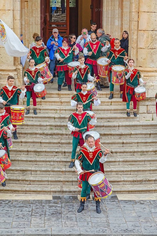 Participants wearing historical costumes on parade, Noto, Noto Valley, Sicily, Italy
