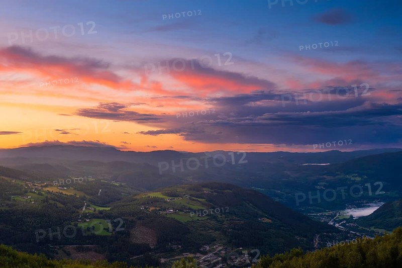 Intense sunrise over the mountains of Gol, Halligdal, Buskerud, Norway