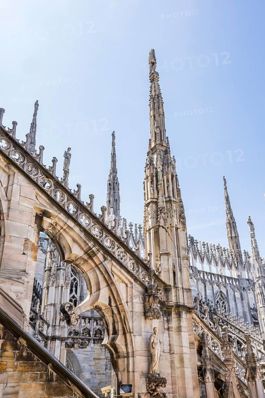 Details of the Milan Cathedral on a sunny day, Milan, Italy