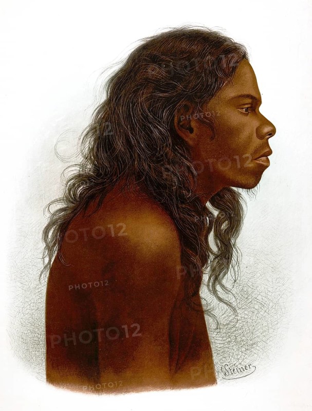 Color lithograph of a man from the Vedda people, Veddahs, indigenous people of Sri Lanka, around 1880, school picture, illustration, reproduction from a model from the 19th century. School picture, mural, authentic, file restored for optimal use, exact date of original unknown, historical