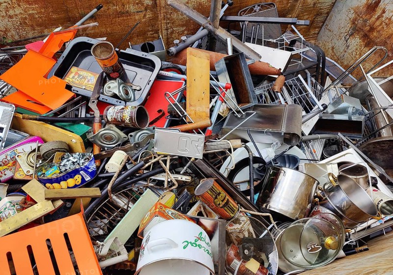 View of a container with various small metal scrap, Witten Wertsoffzentrum, Ruhr region, North Rhine-Westphalia, Germany