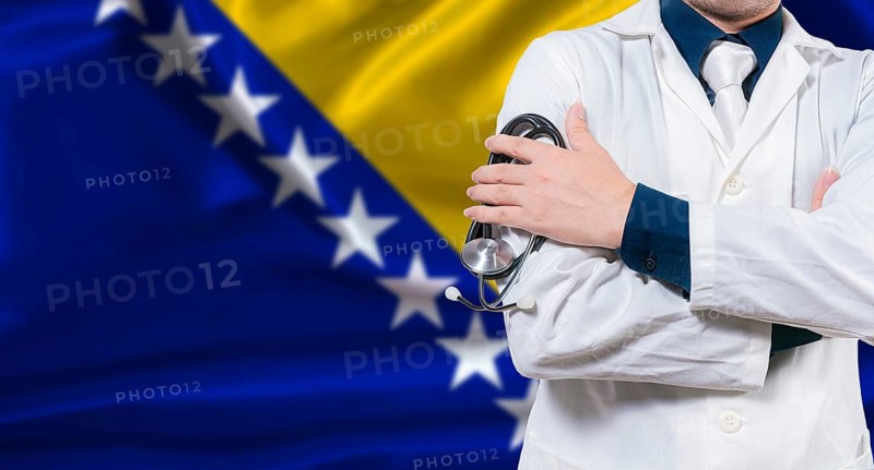 Bosnian national health system, Medical professional holding sthetoscope isolated