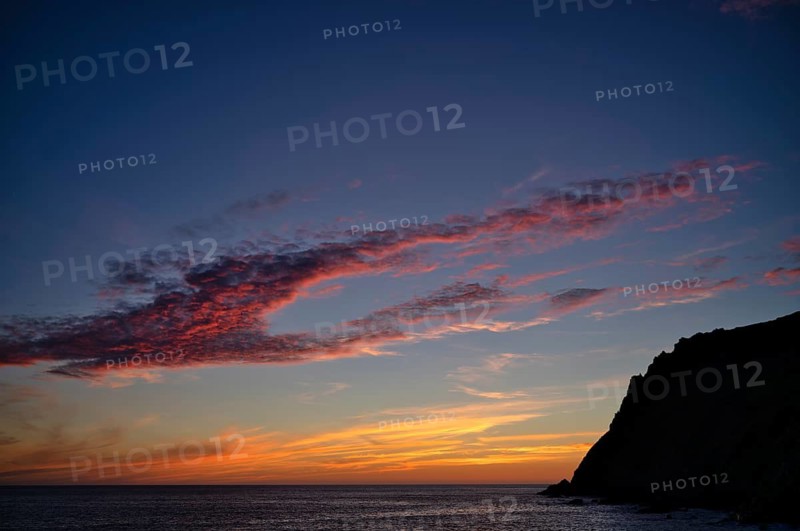 Sunset, sunset at sea, dramatic clouds, iCot Valley Beach, Porth Nanven, coast, St Just in Penwith, Cornwall, England, Great Britain, Great Britain
