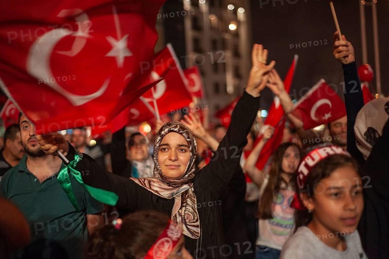 Istanbul, Turkey. 19th July 2016. Crowds take to the streets near Taksim Square, Istanbul, Turkey to celebrate the failure of attempted coup d'état against the Akp ruling government of Recep Tayyip Erdogan
