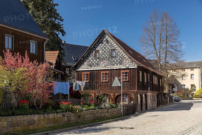 Historic building, Hinterhermsdorf, Sebnitz, Saxon Switzerland, Saxony, Germany
