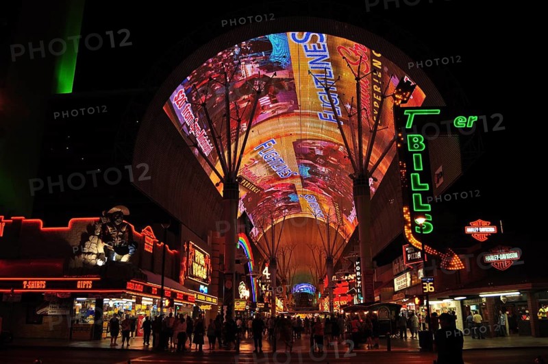 Impressive light show on the dome with many visitors including, Las Vegas, Nevada, USA