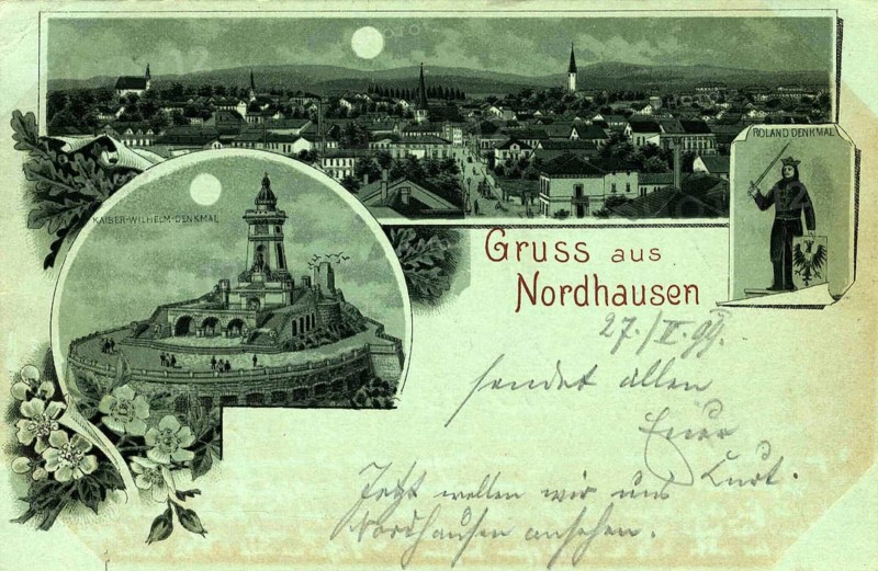 Motives from Nordhausen in Thuringia around 1899, Kyffhäuser monument and Roland statue, Thuringia, Germany, authentic reproduction of an old postcard, around 1910, historical, exact date unknown