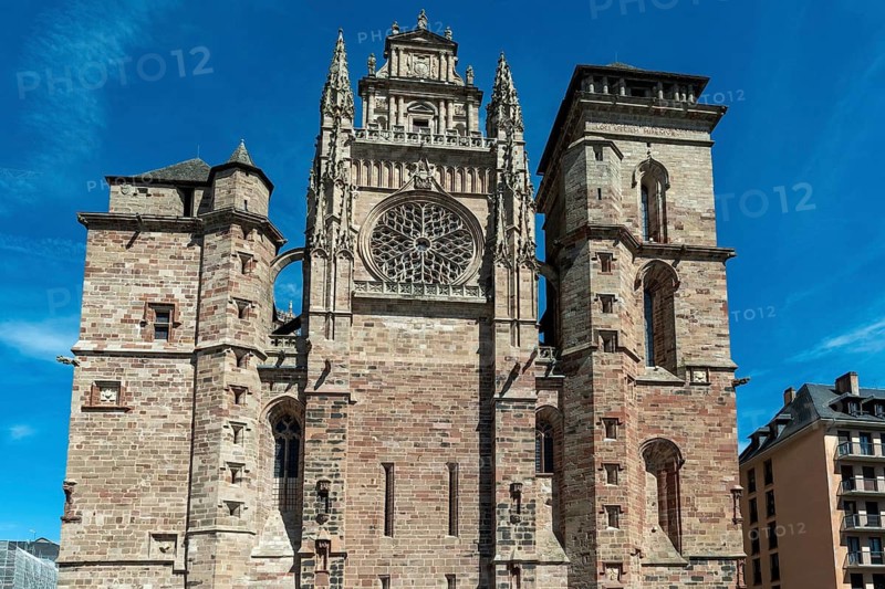 Rodez. The western facade of the Gothic Notre-Dame Cathedral. Aveyron department. Occitanie. France