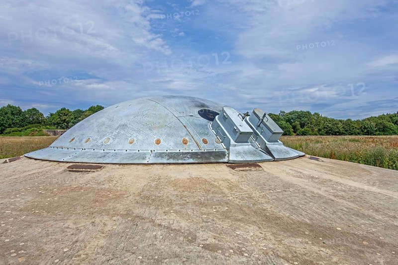 Cupola 120, twin 120 mm gun turret at Fort Eben-Emael, Belgian fortress neutralized by German paratroopers during the Second World War Two in Belgium