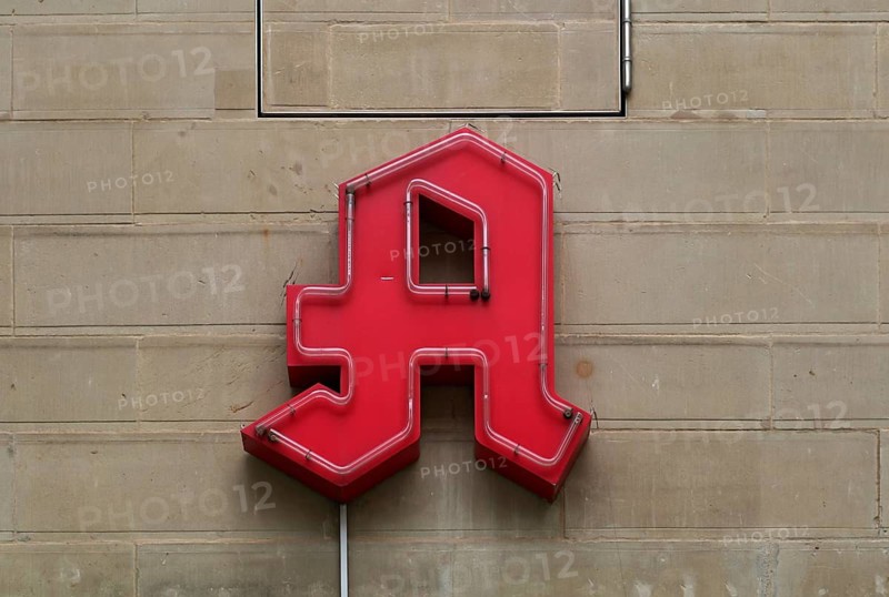 Logo, pharmacy sign, red, Stuttgart, Baden-Württemberg, Germany