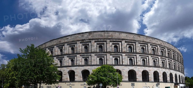 Congress Hall, unfinished National Socialist monumental building on the Reichsparteitagsgelände, Cloudy Sky, Nuremberg, Middle Franconia, Bavaria, Germany